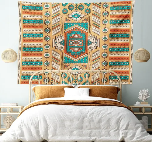 Vista 5 de Ambesonne Tapiz tribal, patrón de tribu secreta en estilo bohemio, decoración de tela para colgar en la pared para dormitorio, sala de estar