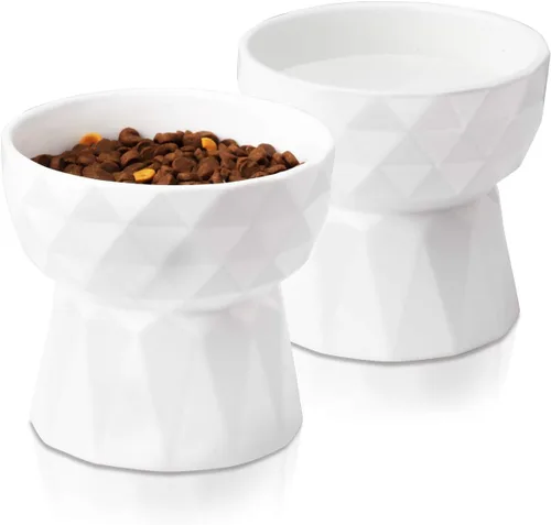 Vista 7 de Frewinky Cuencos para gatos, cuencos de cerámica para gatos antivómitos, juego de cuencos elevados para alimentos y agua para gatos y perros Verde