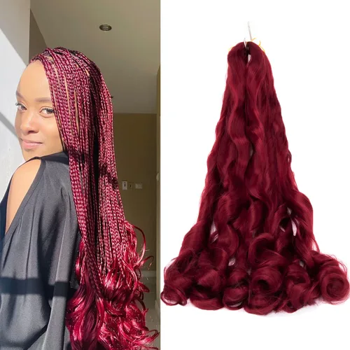 Vista 11 de Paquete de 8 paquetes de cabello trenzado francés, 18 pulgadas, cabello de ganchillo en espiral ondulado suelto para mujeres negras, preestirado