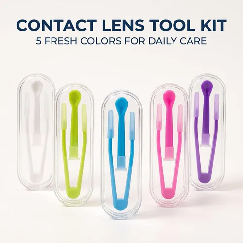 Vista 2 de Juego de 5 piezas de herramientas de lentes de contacto coloridas removedor e insertor, aplicador de contacto con punta suave, adecuado