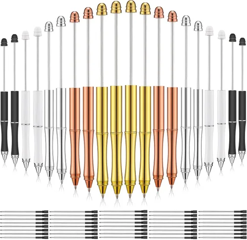 Vista 8 de Chivao 20 bolígrafos de metal con cuentas, varios colores, con 40 repuestos, tinta negra para niños, mujeres, estudiantes, regalo, oficina, escuela