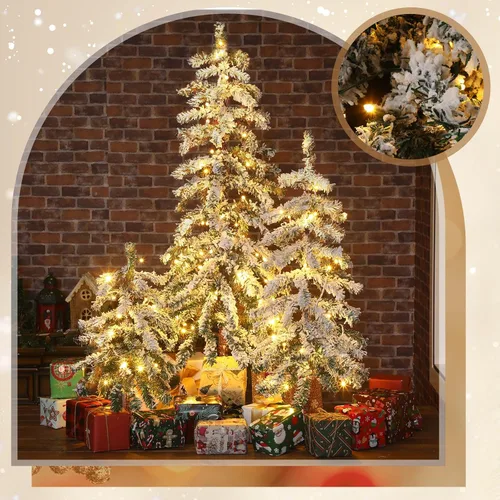 Vista 5 de Cinnvoice Árbol de Navidad artificial flocado de 3 piezas con luces LED