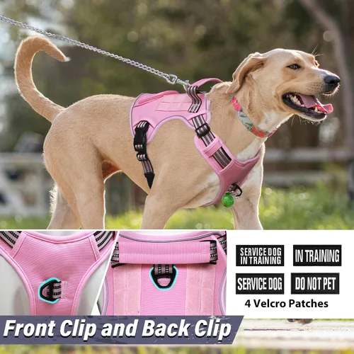 Vista 4 de Arnés táctico resistente para perros grandes, chaleco reflectante ajustable de servicio con mango de control y 4 parches, arnés militar