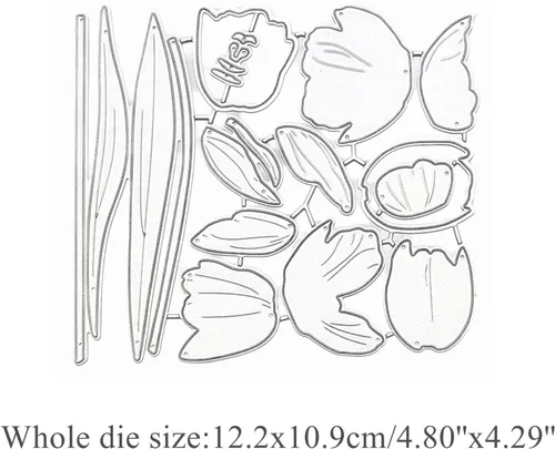Vista 2 de Juego de tulipanes troquelados de metal con flores, hojas de flores, plantas, plantillas de corte de boda, plantillas de manualidades, tarjetas