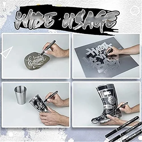 Vista 5 de Marcador de cromo líquido, bolígrafo de pintura reflectante para espejo de bricolaje, marcador cromado líquido para cualquier superficie, metal