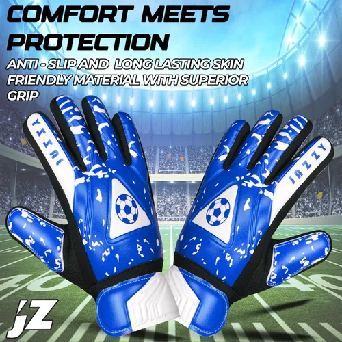 Vista 2 de Guantes de portero juvenil con doble protección para la muñeca, material de látex antideslizante Azul