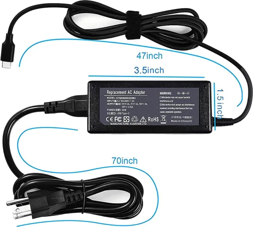 Vista 6 de Cargador USB tipo C de 65 W, adaptador de CA para Lenovo Thinkpad Yoga T14 T14S T15 L13 L13 Yoga L14 L15 E14 E15 X12 X13 R14 K14 Gen 1 2 3 4 Lenovo