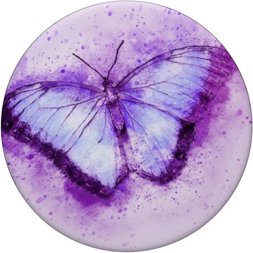Vista 3 de Soporte desplegable para teléfono celular con diseño de mariposa, PopSockets de acuarela morada: agarre intercambiable para teléfonos y tabletas