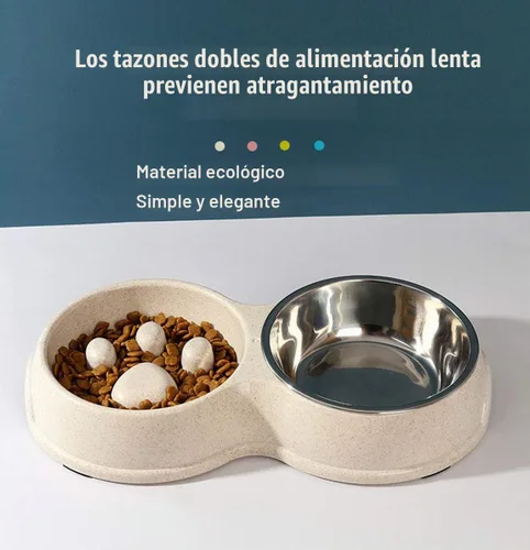 Vista 6 de Tineer Cuenco de acero inoxidable para mascotas de alimentación lenta para Blanco