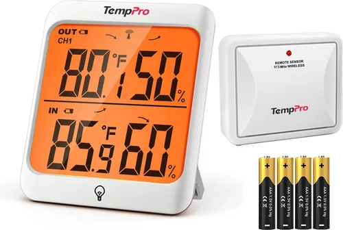 Vista 9 de Hidrómetro ThermoPro TP62 digital e inalámbrico para interior y exterior, medidor de temperatura y humedad con pantalla LCD de retroiluminación