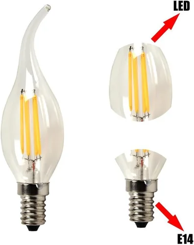 Vista 3 de Bombilla LED regulable de 4 W (paquete de 4) – Base E14 Bombilla de candelabro antiguo equivalente a 40 W, blanco cálido 2700 K, punta doblada