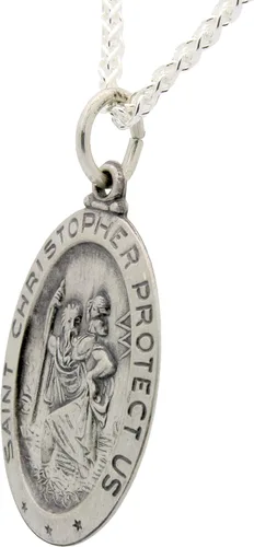 Vista 2 de Collar con medalla de St Christopher – Medallón oval de plata de ley y cadena – Grabado personalizado – Caja de regalo