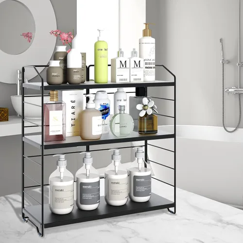 Vista 2 de BOIVSHI Organizador de encimera de baño, organizador de encimera de baño de 3 niveles, 8 niveles de altura ajustable, organizador de baño