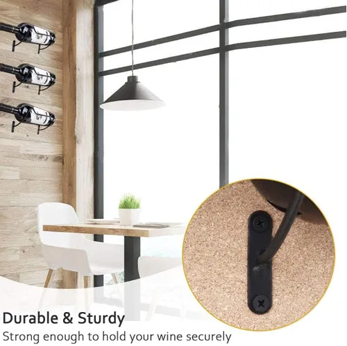 Vista 6 de Hoshen Paquete de 2 estantes de vino de pared, estante de exhibición de vino de hierro negro, estante de gabinete de vino para mostrador de barra