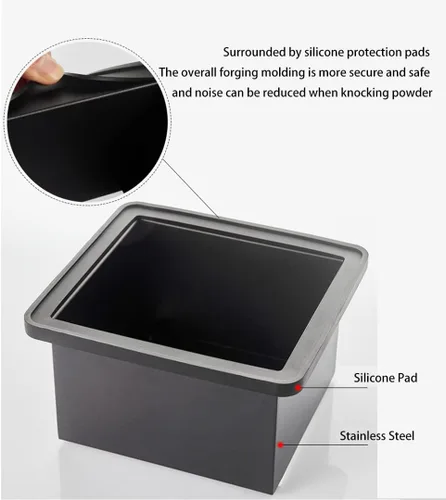 Vista 5 de Caja de acero inoxidable para café molido con base antideslizante extraíble, absorbente de golpes para molienda de filtro de portafiltros (S)