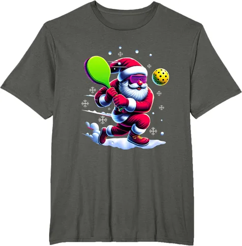 Vista 6 de Pickle Ball Navidad Santa Deporte Jugador Padel Raqueta Snow Camiseta Negro