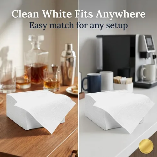 Vista 4 de Finetouch Servilletas blancas para bebidas, 500 unidades, servilletas de cóctel desechables, servilletas de papel absorbentes de 1 capa a granel