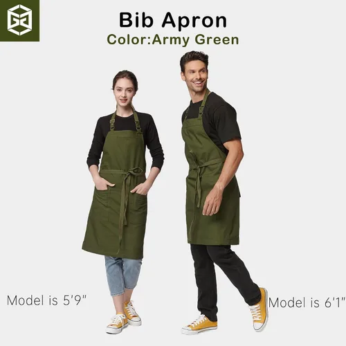 Vista 4 de Delantales de chef para hombres y mujeres con bolsillos grandes, delantal de lona, impermeable, profesional, con 2 bolsillos, 4251 GB