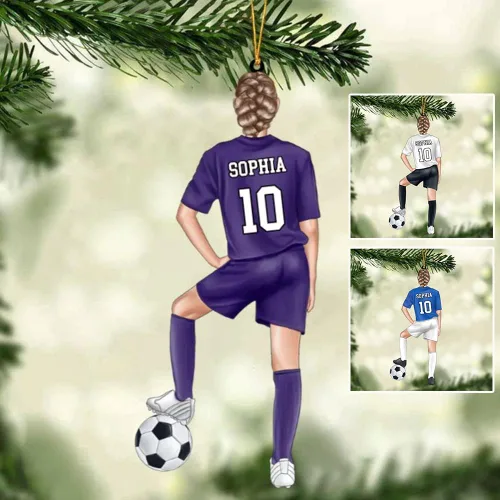Vista 18 de Adorno de fútbol personalizado, adorno de Navidad de jugador de fútbol personalizado con nombre y número, regalo deportivo único para hombres