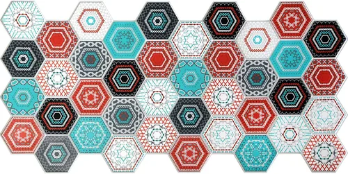 Vista 3 de Dundee Deco PG7028 Mosaico hexagonal sintético multicolor, 3.2 pies x 1.6 pies, panel de pared 3D de PVC, decoración de paneles de pared de diseño