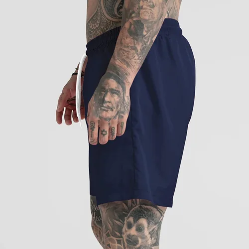 Vista 7 de Pantalones cortos holgados para hombre, de verano, casual, cintura elástica, pantalones cortos de viaje con cordón de pierna recta, pantalones