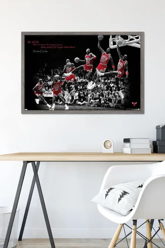 Vista 6 de Trends International Michael Jordan - Póster de pared con mosca, 22.375 x 34 pulgadas, versión enmarcada de madera de granero