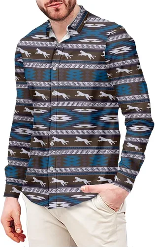Vista 15 de Camisas aztecas grandes y altas para hombre, diseño étnico azteca tribal del suroeste, camiseta delgada de manga larga con botones