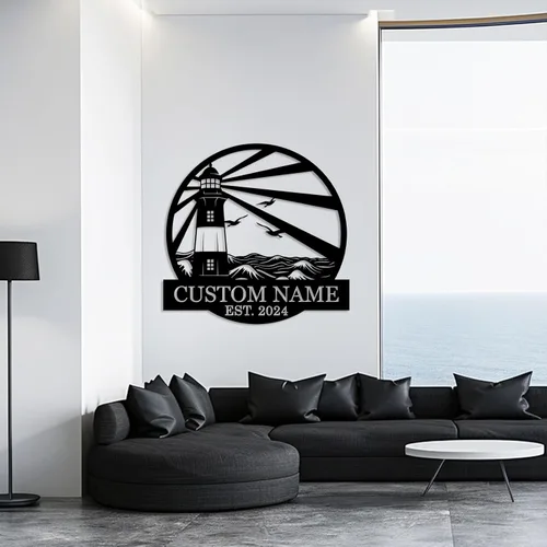 Vista 4 de Letreros de faro de metal personalizados Arte de pared de cabina al aire libre personalizado para playa costera Letrero de apellido Regalo