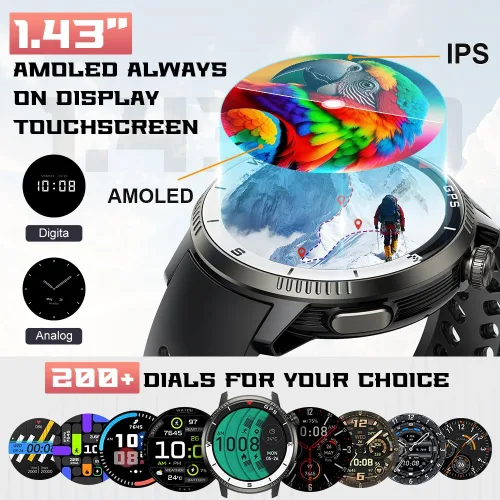 Vista 7 de Reloj inteligente (respuesta/hacer llamada), reloj inteligente para hombres y mujeres, pantalla AMOLED HD de 1.43 pulgadas, pista de actividad