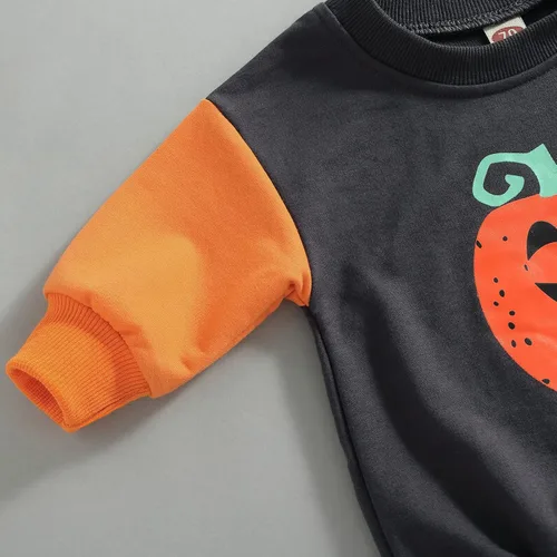 Vista 78 de Ropa de Halloween para bebé niña, sudadera con estampado de calabaza, mameluco de burbujas, lindo traje de Acción de Gracias de otoño