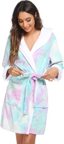 Vista 3 de HOTOUCH Bata de baño con capucha para mujer, bata de felpa súper suave, bata de baño de terciopelo