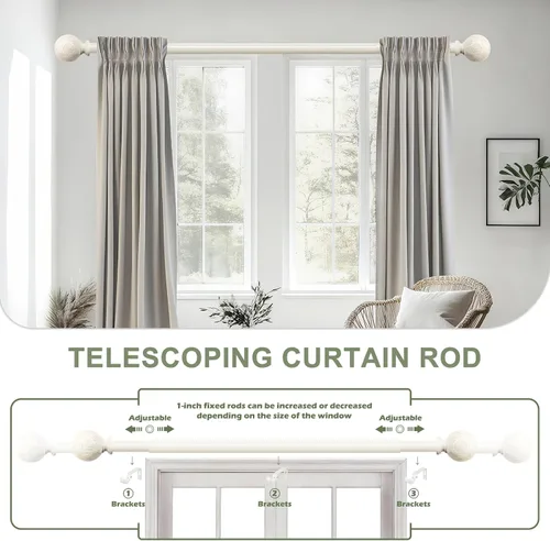 Vista 3 de Barras de cortina de madera blanca para ventanas: HTZON 1" Barra de cortina rústica de estilo granja estilo bohemio para sala de estar y dormitorio