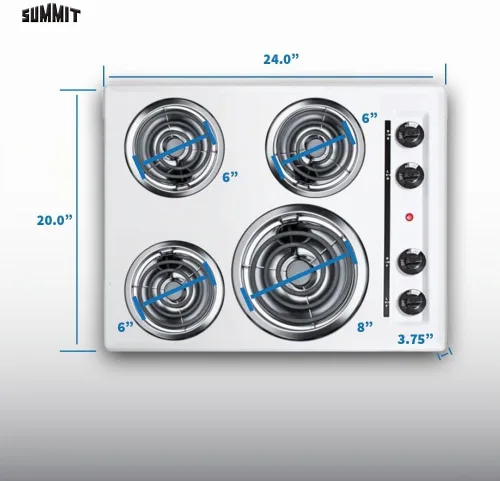 Vista 2 de Summit 24" 4 quemadores cocina eléctrica, bobina de 230 voltios, blanco WEL03