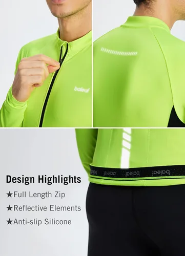 Vista 5 de BALEAF Camiseta de ciclismo de manga larga para hombre, para ciclismo de carretera, para bicicleta de montaña, bolsillos con cremallera completa