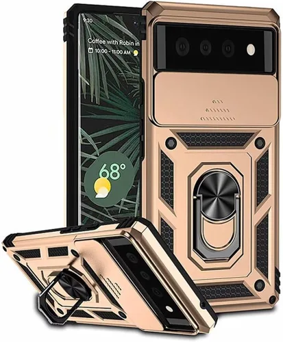 Vista 13 de Funda para Google Pixel 6A, protección de grado militar para automóvil [soporte integrado] Soporte de anillo de metal de doble capa TPU resistente +