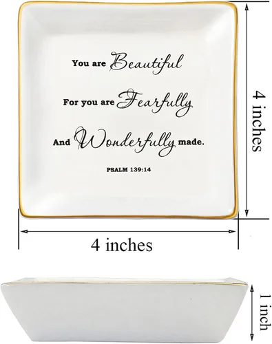 Vista 5 de JoycuFF Regalos inspiradores para mujeres y niñas, bandeja de cerámica para joyas, soporte para anillos, regalos motivacionales para mejor amiga