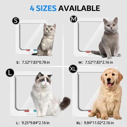 Vista 2 de Puerta interior mediana para gatos, puerta interior para mascotas, puerta exterior de gato, 4 modos de bloqueo, adecuada para ventana y pared Blanco