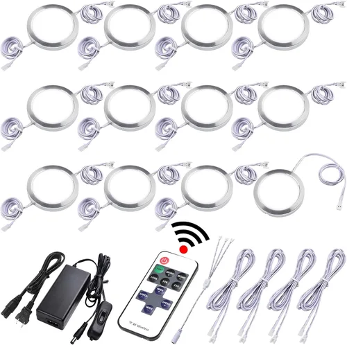 Vista 9 de Kit de iluminación de disco debajo del gabinete, iluminación de ambiente, control remoto LED RF inalámbrico regulable, enlazable en cadena