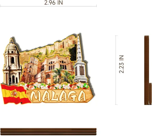 Vista 3 de Imán de madera 3D de España Málaga para nevera, recuerdos coleccionables, decoración hecha a mano, artesanías 2