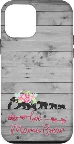 Vista 16 de Pink Floral Black Mama Bear Four Cubs on Vintage Gray Rustic Case for iPhone 17
