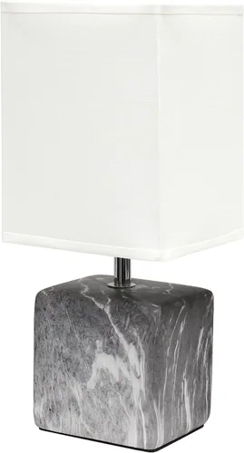 Vista 9 de Simple Designs LT2071-WOB - Mini lámpara de mesa blanca gris jaspeada de cerámica con pantalla negra para mesita de noche