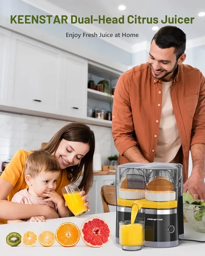 Vista 14 de KEENSTAR Exprimidor eléctrico de cítricos, exprimidor de naranja de doble cabeza, exprimidor portátil con cepillo de limpieza para limón, pomelo