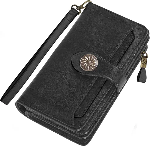 Vista 6 de Travelambo Billetera de gran capacidad con bloqueo RFID para mujer carteras de cuero genuino