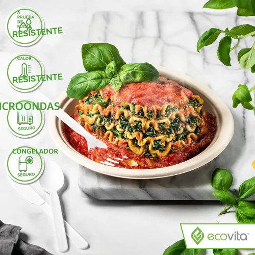 Vista 5 de Ecovita Platos de papel 100 % compostables [9 pulgadas] – 150 platos desechables ecológicos, resistentes, libres de árboles, líquidos y resistentes