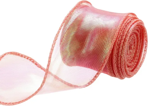 Vista 50 de MECCANIXITY - Cinta de organza con cable de 1 1/2" de ancho, brillante, transparente, con brillo irisado en tonos pastel, cinta de gasa para Beige