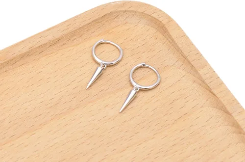 Vista 2 de Aretes colgantes de plata de ley 925 con pequeños aretes redondos