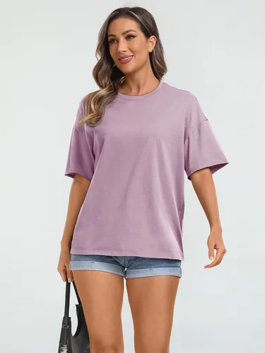 Vista 3 de LILLUSORY Oversized T Shirts Women's Loose Fit Crewneck Short Sleeve Tops Basic Tees