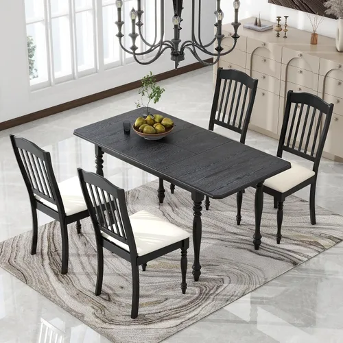 Vista 10 de Farmhouse - Juego de comedor rústico de 5 piezas con 4 taburetes, juego de mesa consola de madera con acabado de dos tonos, para comedor pequeños