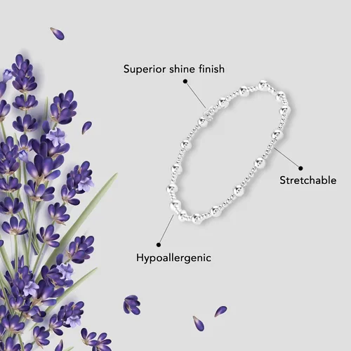 Vista 5 de Compra pulseras de plata de ley 925 LC para mujer, pulseras elásticas de plata de ley con cuentas de estación de bolas, joyería elástica