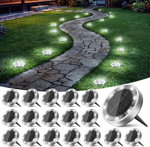 Vista 37 de Peasur Luces solares de suelo para exteriores, paquete de 24 luces planas de disco con energía solar, IP68 impermeable, antioxidante, iluminación